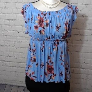 Free People Sam Off the Shoulder Floral Top Blue